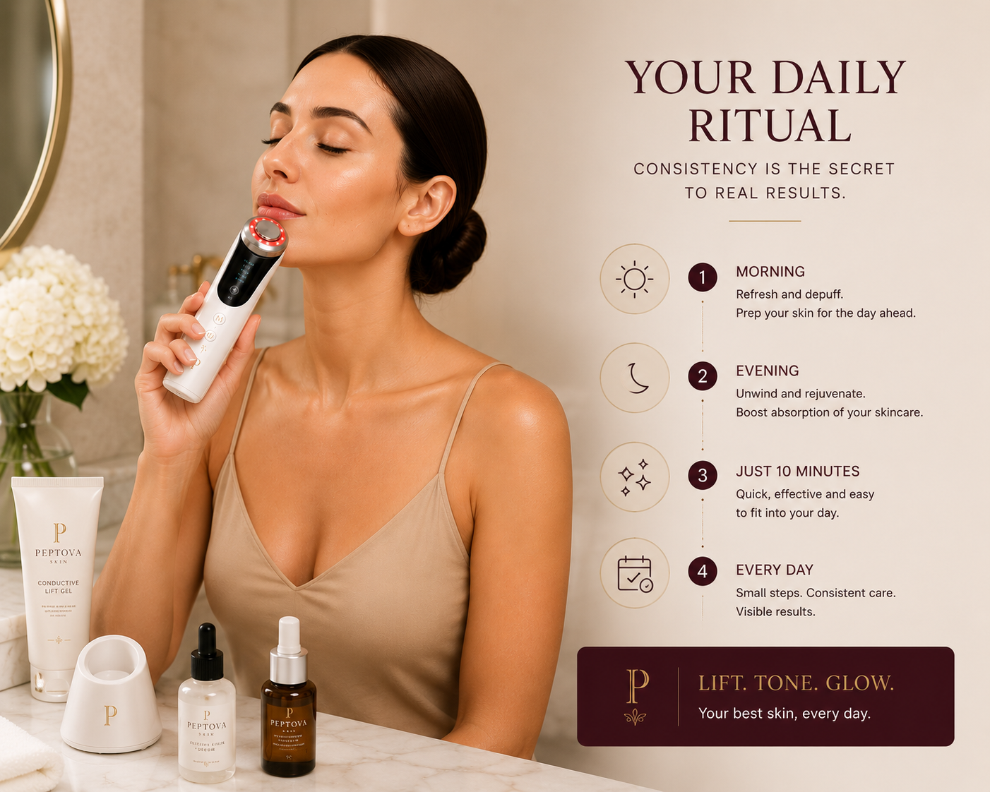 Peptova Lift Pro™ - Your Daily Ritual - Lift. Tone. Glow. Your Best Skin Every Day.